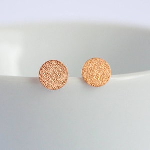 Petite textured rose gold disk studs