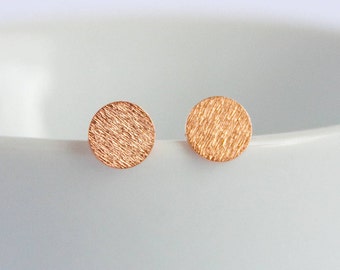 Petite textured rose gold disk studs