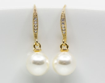 Earrings gold plated pearls round wedding jewelry bridal jewelry