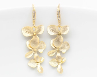 Earrings gold-plated flowers, earrings flowers, orchids, wedding jewelry, bridal jewelry