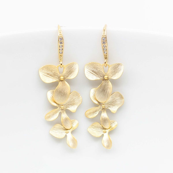 Earrings gold-plated flowers, earrings flowers, orchids, wedding jewelry, bridal jewelry