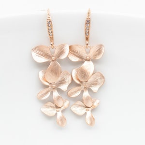 Rose gold flower earrings, orchid earrings, flower earrings, bridal jewelry, bridal earrings, wedding jewelry, bridesmaids