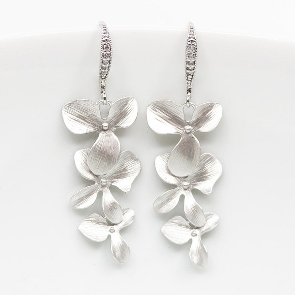 Ohrringe Silber Blumen, Brautschmuck, Hochzeitsschmuck