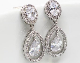 Earrings Silver Drops Zirconia Wedding Jewelry Bridal Jewelry