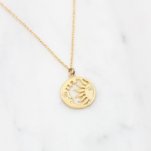 Necklace Gold Plated Sun Moon, Sun and Moon Necklace, Golden Chain Moon