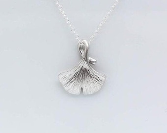 Silver ginkgo necklace, silver ginkgo leaf necklace, leaf necklace