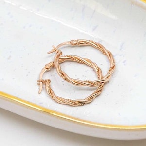 Hoop earrings rose gold plated 925 silver, twisted, hoop earrings, earrings image 1