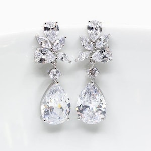 Earrings Silver Crystals, Wedding Jewelry Bridal Jewelry