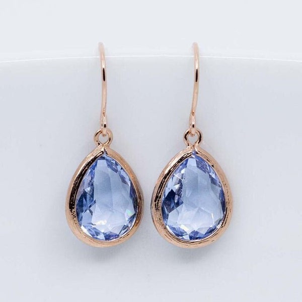 Earrings rose gold light blue, earrings rose gold plated blue