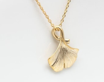 Gold plated ginkgo necklace, golden ginkgo leaf, leaf necklace