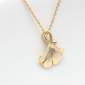 Gold plated ginkgo necklace, golden ginkgo leaf, leaf necklace