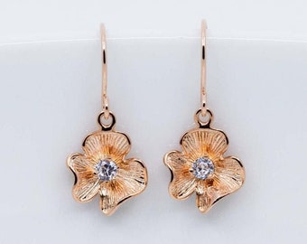 Earrings rose gold flowers, earrings rose gold plated flowers, flower earrings