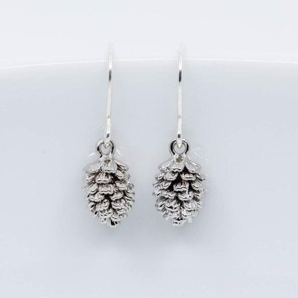 Silver pine cone earrings, cone earrings, autumn jewelry