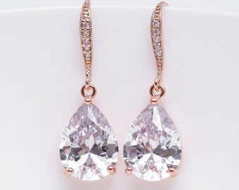 Earrings Rose Gold Crystal, Bridal Jewelry, Wedding Jewelry, Bridesmaids