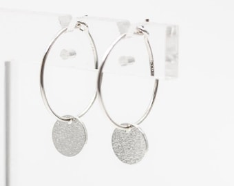 Hoop earrings silver plates // Small silver earrings // Hoop earrings with pendant