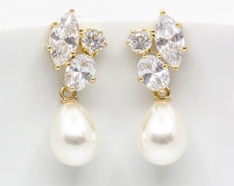 Earrings gold-plated pearls, wedding jewelry, bridal jewelry