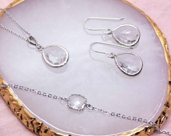 Silver crystal jewelry set