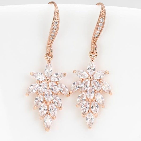Earrings Rose Gold Crystal, Bridal Jewelry, Brautohrringe, Wedding Jewelry, Bridesmaids