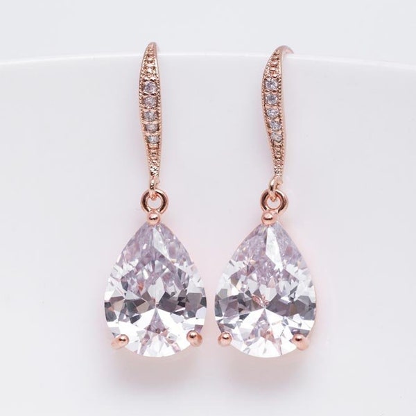 Earrings Rose Gold Crystal, Bridal Jewelry, Wedding Jewelry, Bridesmaids