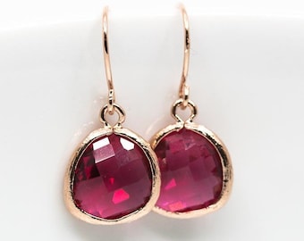 Rote Ohrringe hängend // Ohrringe Rosegold // Schmuck Rot // Geschenk Freundin