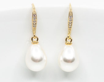 Earrings gold plated pearls wedding jewelry bridal jewelry