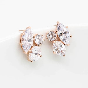 Earrings rose gold, stud earrings rose gold plated, bridal jewelry, bridal earrings, wedding jewelry, bridesmaids image 1