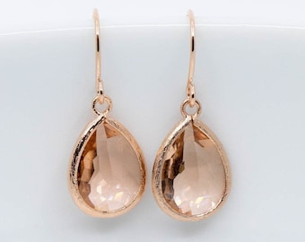 Earrings rose gold drops peach apricot,