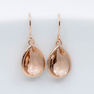 Earrings rose gold drops peach apricot,