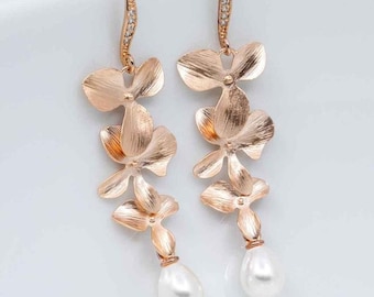 Earrings rose gold pearl flowers, pearl earrings, flower earrings, bridal jewelry, bridal earrings, wedding jewelry, bridesmaids