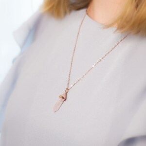 Rose gold rose quartz chain, long necklace, rose quartz necklace image 4