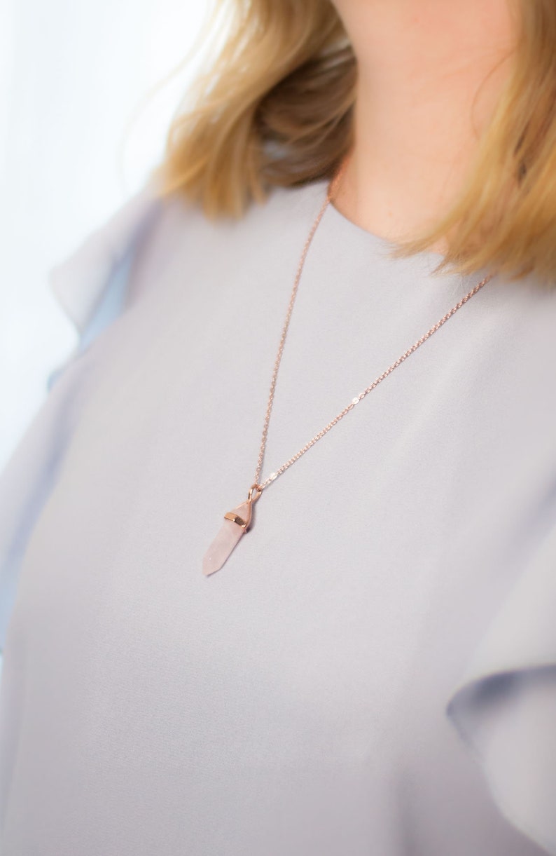 Rose gold rose quartz chain, long necklace, rose quartz necklace image 4