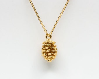 Gold plated pine cone necklace, pinecone necklace, pine cone necklace, cone pendant