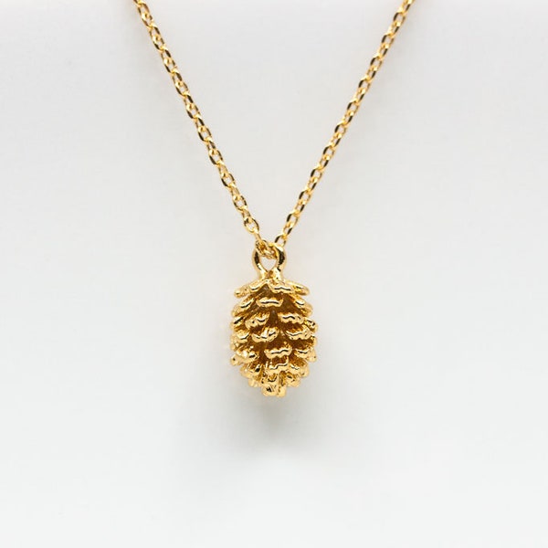 Gold plated pine cone necklace, pinecone necklace, pine cone necklace, cone pendant