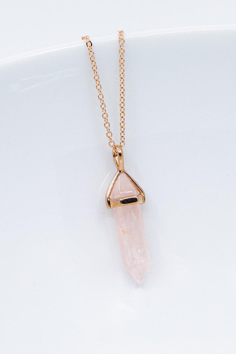 Rose gold rose quartz chain, long necklace, rose quartz necklace image 3