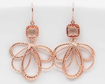 Earrings rose gold peach, hanging earrings apricot, fan earrings petals