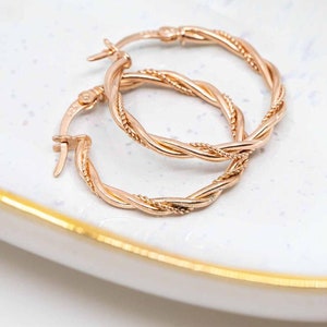 Hoop earrings rose gold plated 925 silver, twisted, hoop earrings, earrings image 3