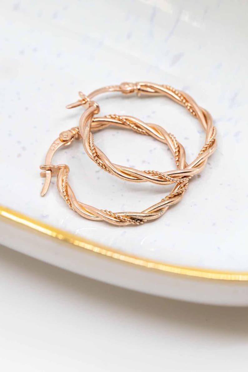 Hoop earrings rose gold plated 925 silver, twisted, hoop earrings, earrings image 3