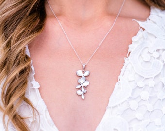 Necklace silver flowers, flower necklace, orchids, wedding jewelry, bridal jewelry in silver