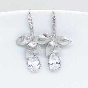 Earrings silver plated crystals, bridal jewelry, wedding jewelry, hanging earrings