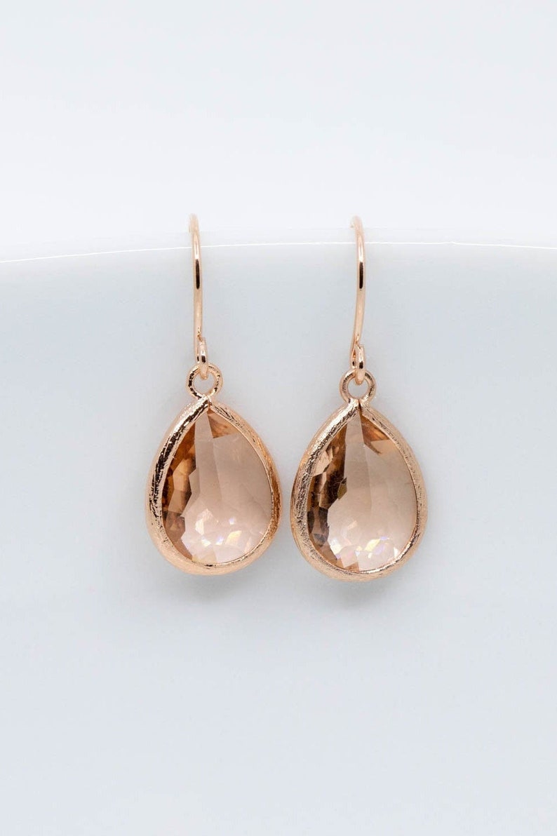 Earrings rose gold drops peach apricot, image 1