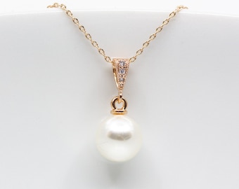 Necklace rose gold pearl round, necklace rose gold plated, pearl necklace, bridal jewelry, wedding jewelry, bridesmaids