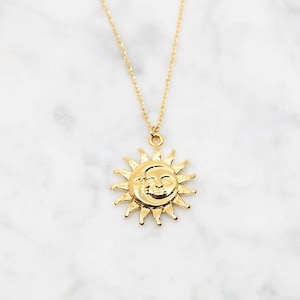 Necklace Gold Plated Sun Moon, Necklace Pendant Sun