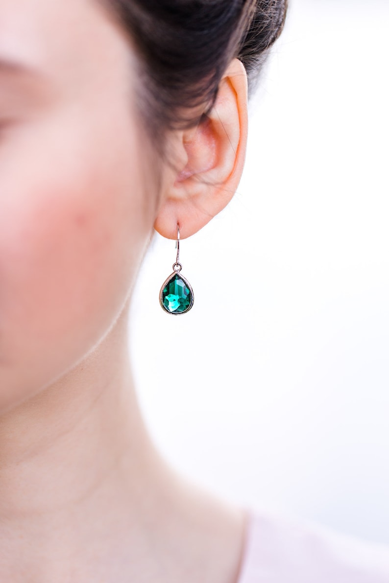 Earrings rose gold green // earrings emerald green // drop pendant fir green image 4