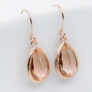 Earrings rose gold drops peach apricot, image 3
