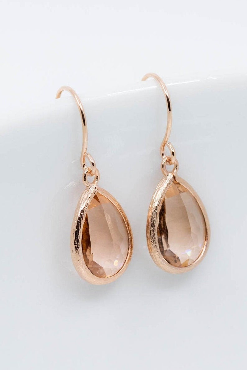 Earrings rose gold drops peach apricot, image 3