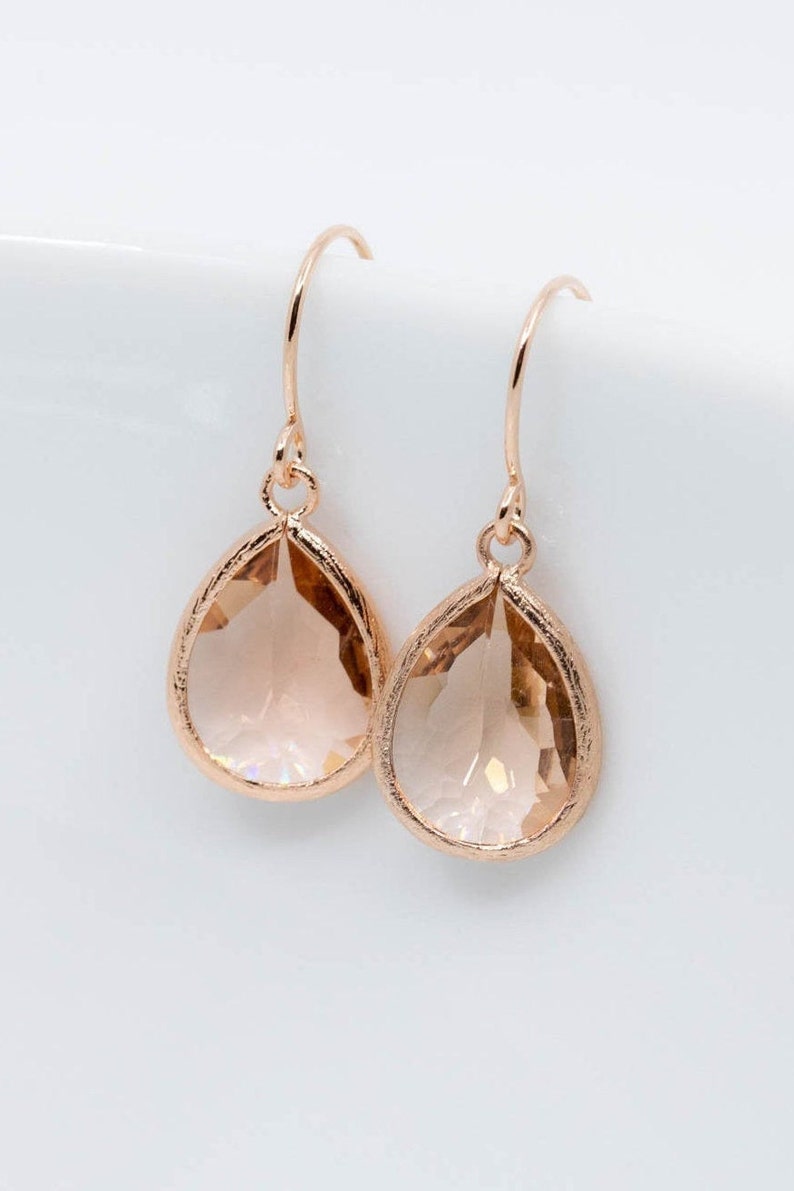 Earrings rose gold drops peach apricot, image 5
