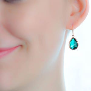 Earrings rose gold green // earrings emerald green // drop pendant fir green image 2