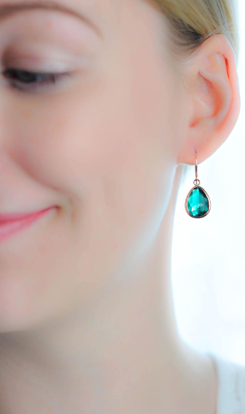 Earrings rose gold green // earrings emerald green // drop pendant fir green image 2