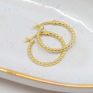Gold-plated hoop earrings, 925 silver, balls, hoop earrings, golden hoop earrings