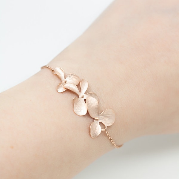 Armband Rosegold Blüten, Orchideen, Blumenarmband, Brautschmuck, Hochzeitsschmuck, Brautjungfern